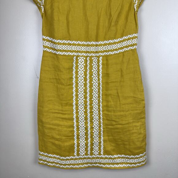 Boden Laura Linen Embroidered Dress Size 4P Petite in Tuscan Sun Yellow - Picture 4 of 14